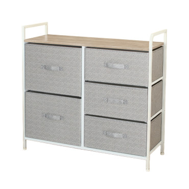 KomÓd, 5 textil fiÓkos / 83x29x77cm - szÜrke/fehÉr