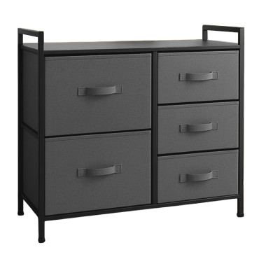 KomÓd, 5 textil fiÓkos / 83x29x77cm - antracit/fekete