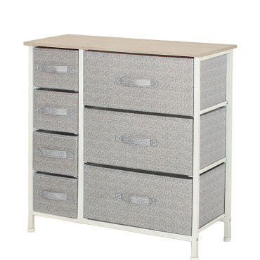 KomÓd, 7 textil fiÓkos / 63x31x73cm - szÜrke/fehÉr