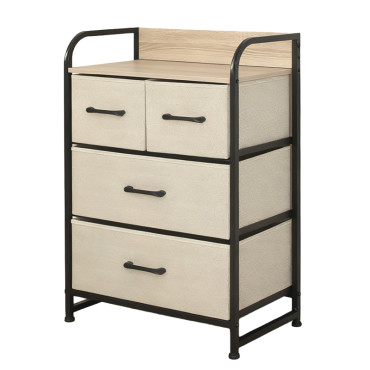 KomÓd, 4 textil fiÓkos / 58x29x79cm - bÉzs/fekete