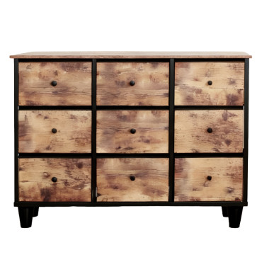 KomÓd, 9 textil fiÓkos / 110x30x73cm - vintage/fekete