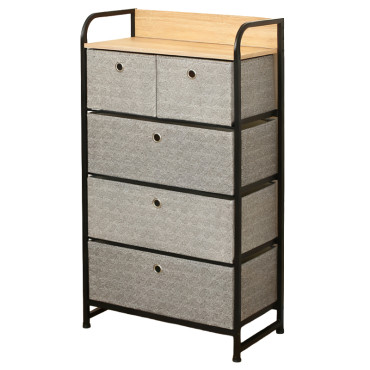 KomÓd, 5 textil fiÓkos / 58x29x99cm - szÜrke/fekete