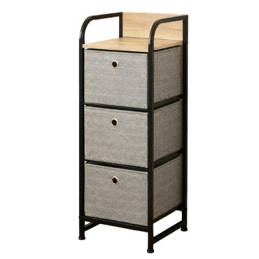 KomÓd, 3 textil fiÓkos / 30x29x79cm - szÜrke/fekete